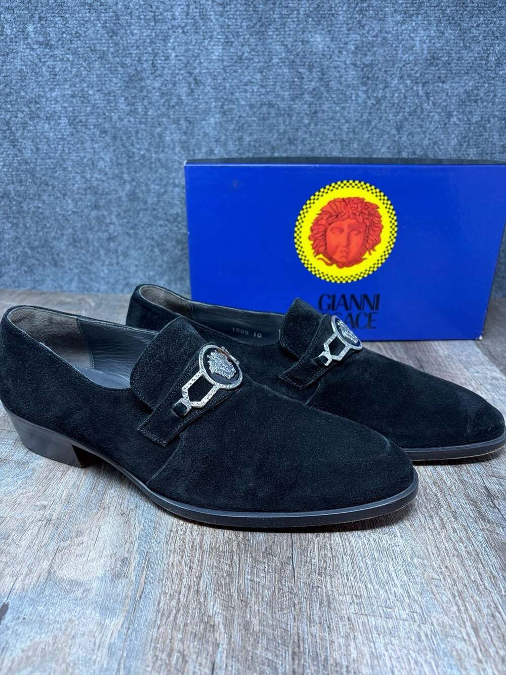 Gianni Versace Men's Black Suede Medusa Head Hardware Dress Loafers Shoes SZ-10 - Picture 2 of 16